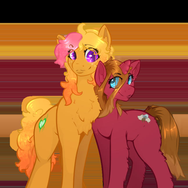 Two gay horses standing together