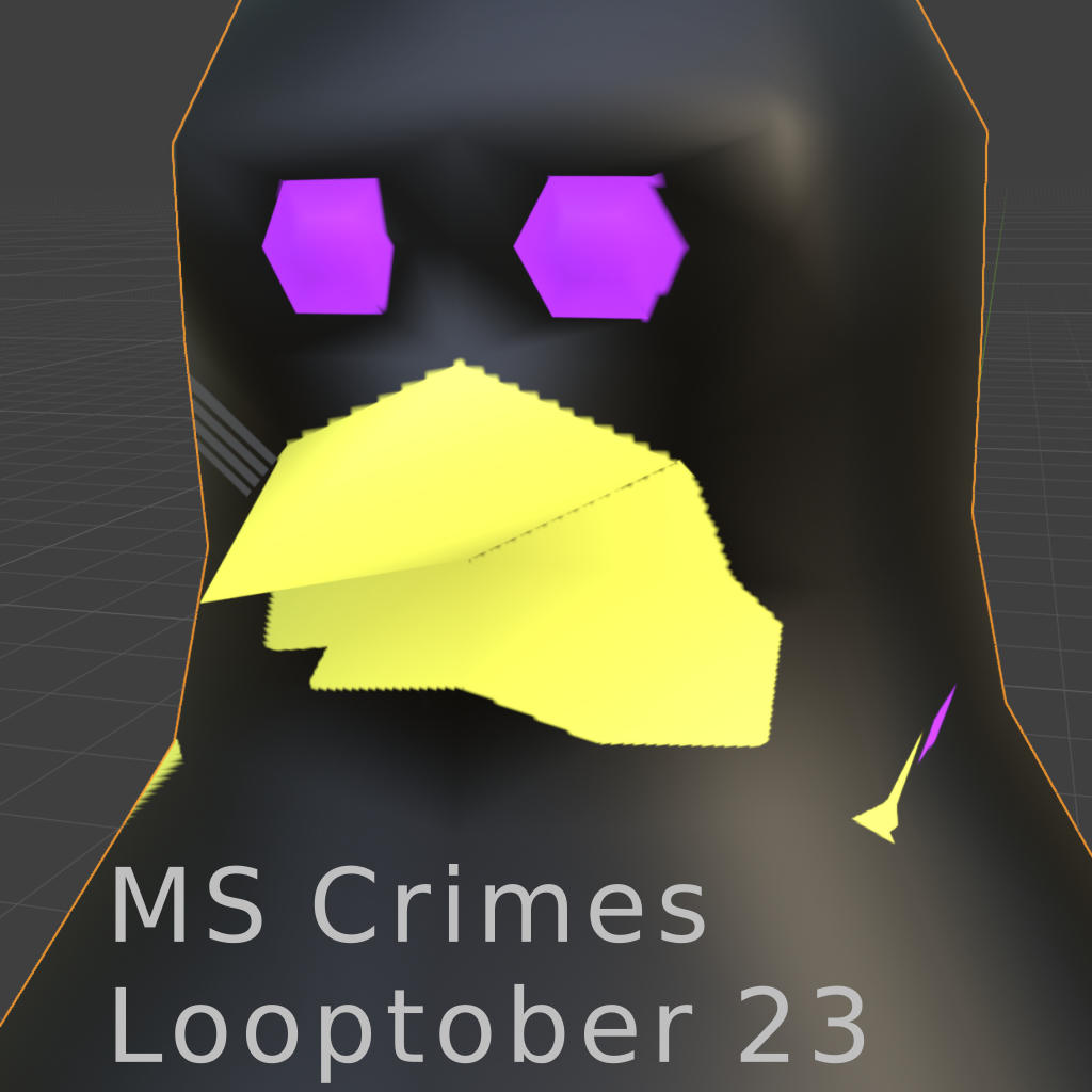 A low poly model of a penguin with the beak texture kind of messed up, like smeared lipstick